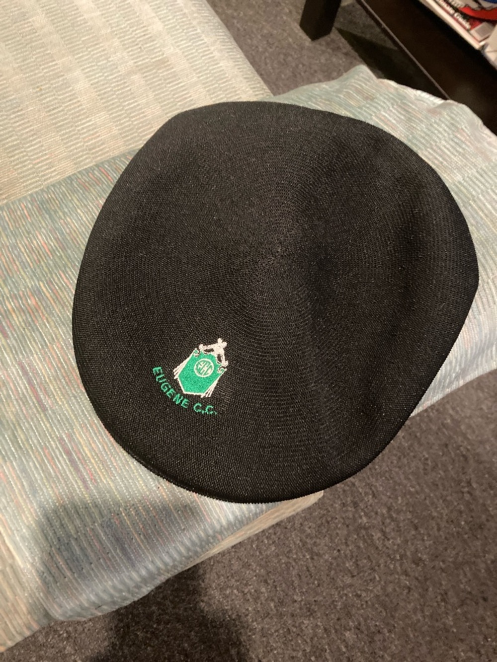 Kangol Black Flat Cap with Green White Embroidered Crest